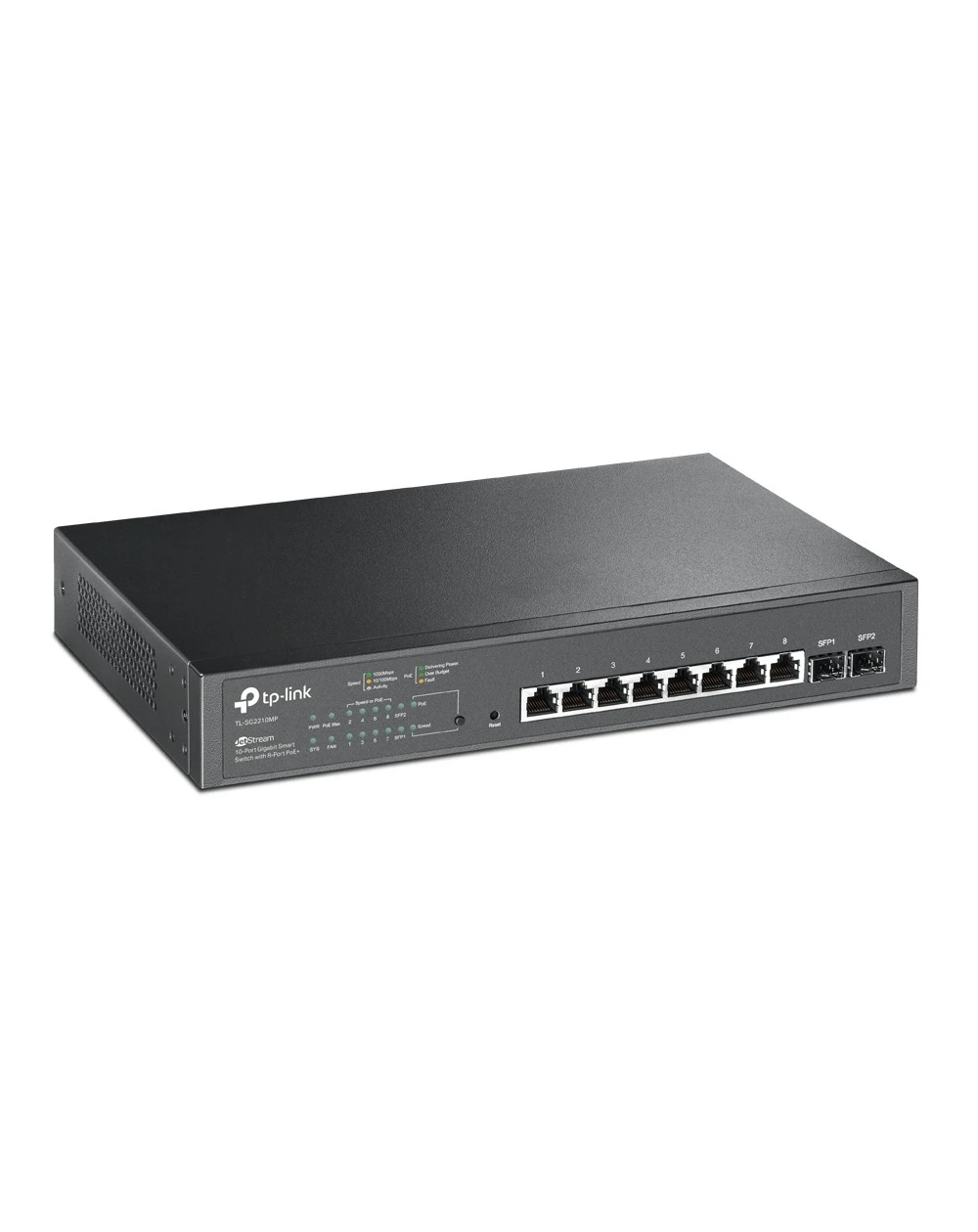 Le Switch TP-Link JetStream TL-SG2210MP est un switch Gigabit 10 ports avec 8 ports PoE+, offrant une solution idéale pour les entreprises ayant des besoins élevés en matière de connectivité réseau et d'alimentation PoE pour des appareils comme des caméras de sécurité ou des points d'accès Wi-Fi.